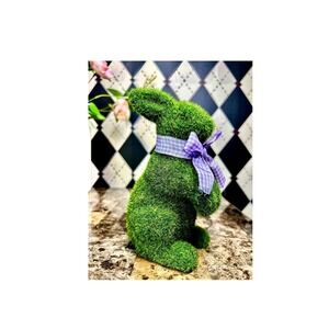 Flocked Moss Bunny Green Rabbit Spring Gingham Accent Nursery or Easter Decor
